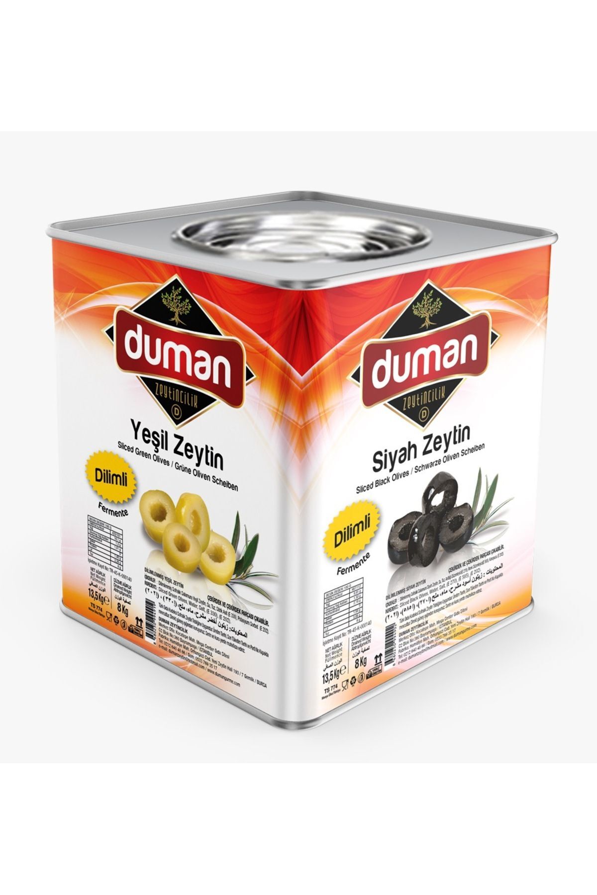 Duman Birinci Kalite Kalvaltılık Dilimli Yeşil Zeytin 8 KG