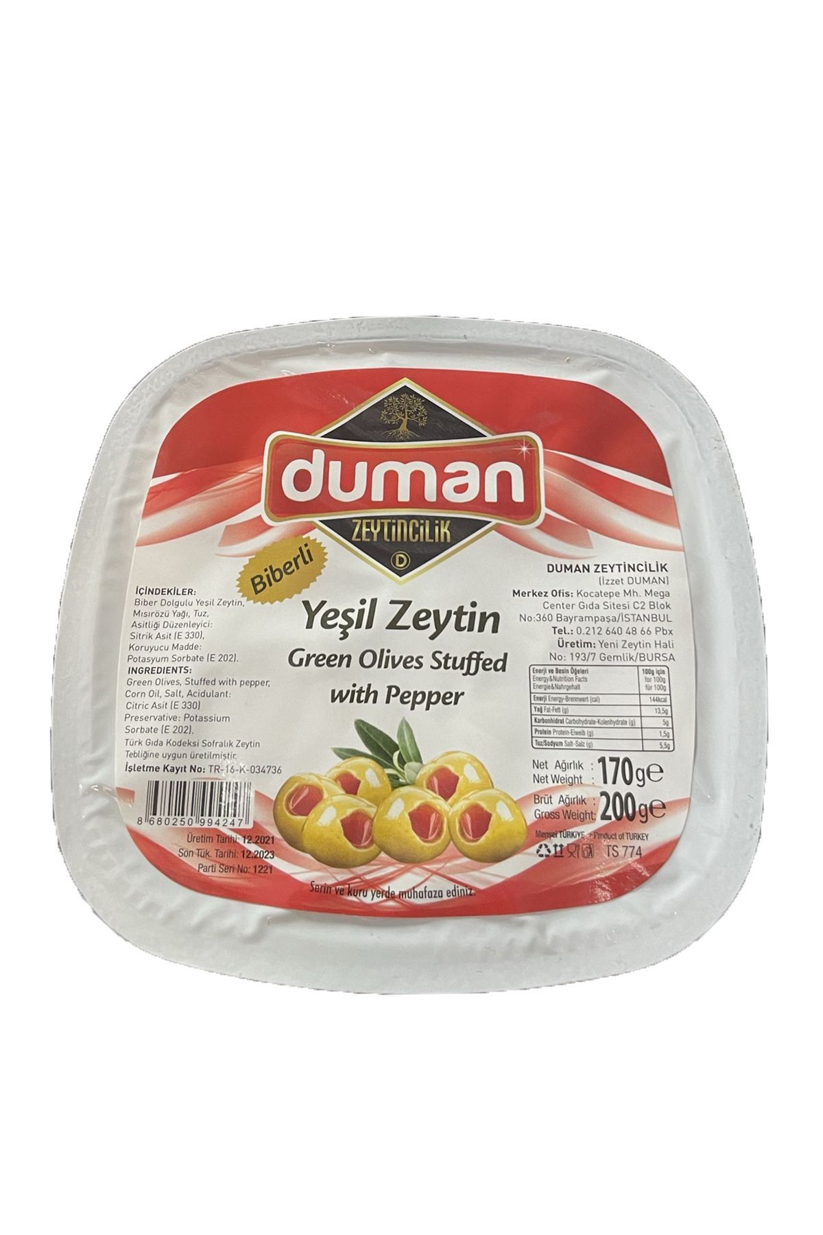 Duman Gurme Biberli Yeşil Zeytin 200 GR