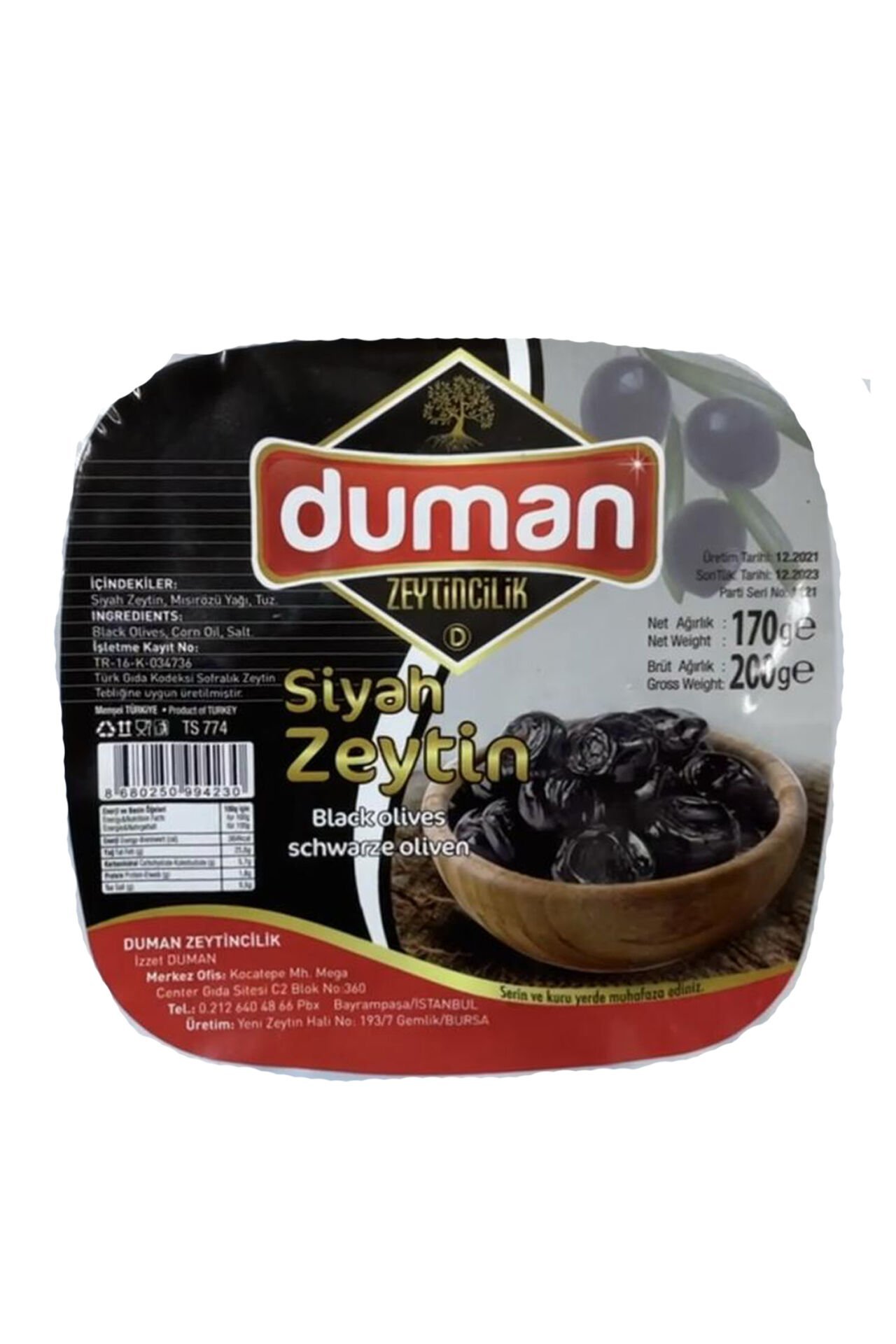 Duman Gurme Gemlik Yağlı Sele Siyah Zeytin 200 GR