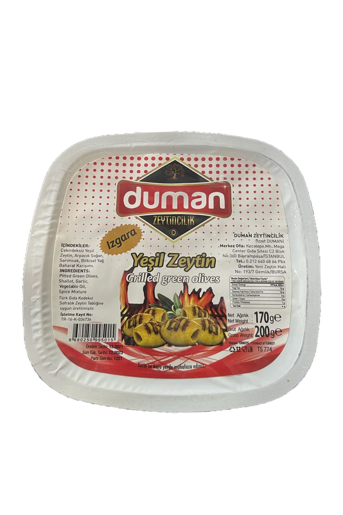 Duman Gurme Izgara Yeşil Zeytin 200 GR