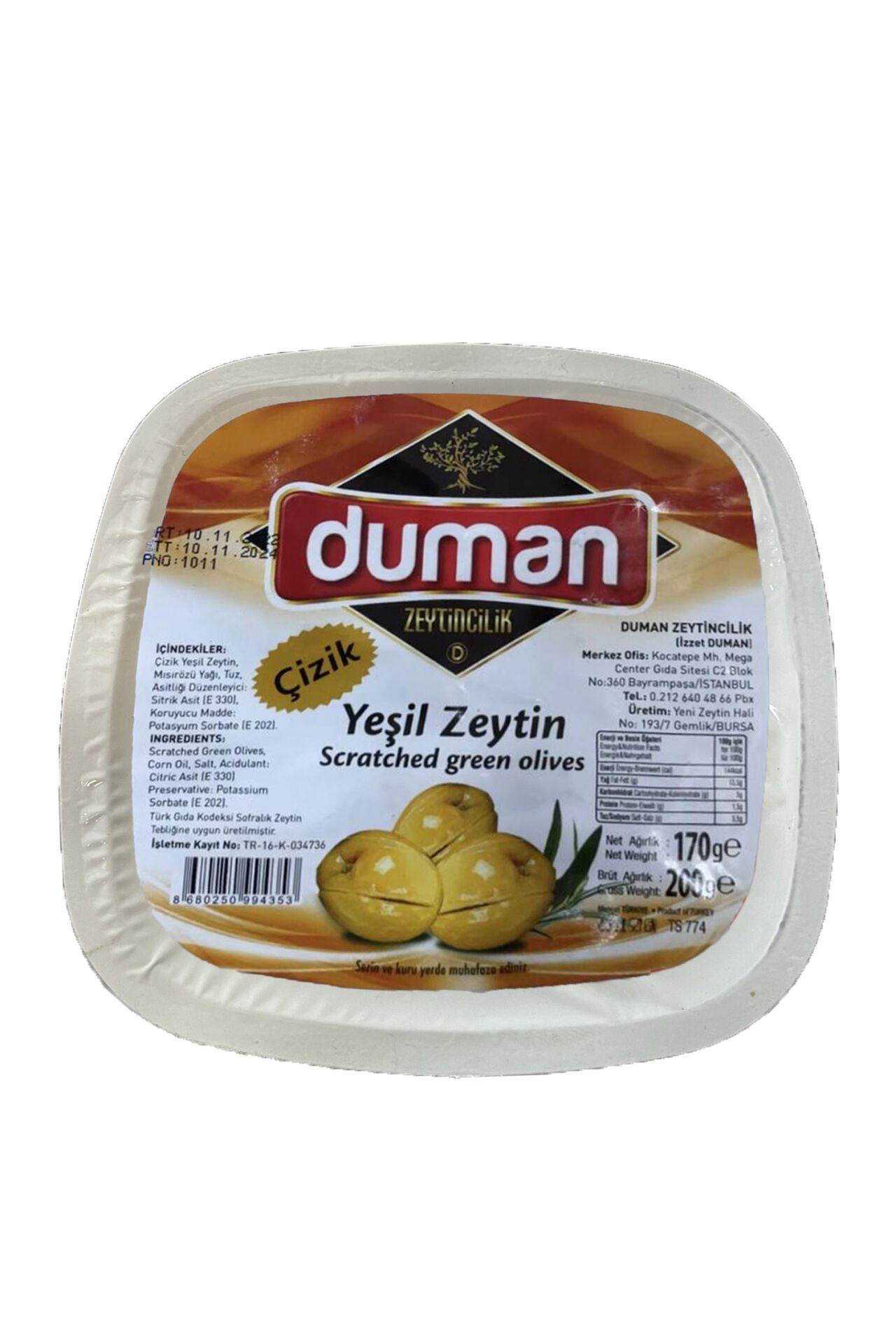 Duman Gurme Çizik Yeşil Zeytin 200 GR