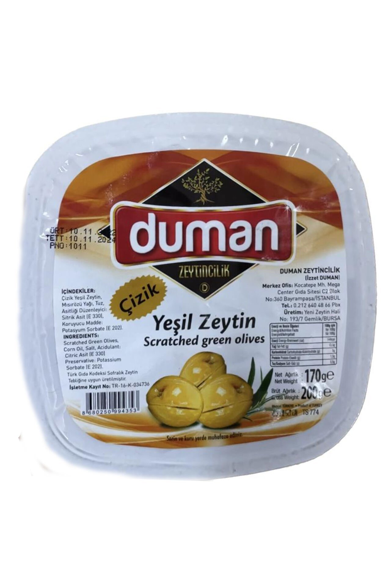 Duman Gurme Çizik Yeşil Zeytin 200 GR