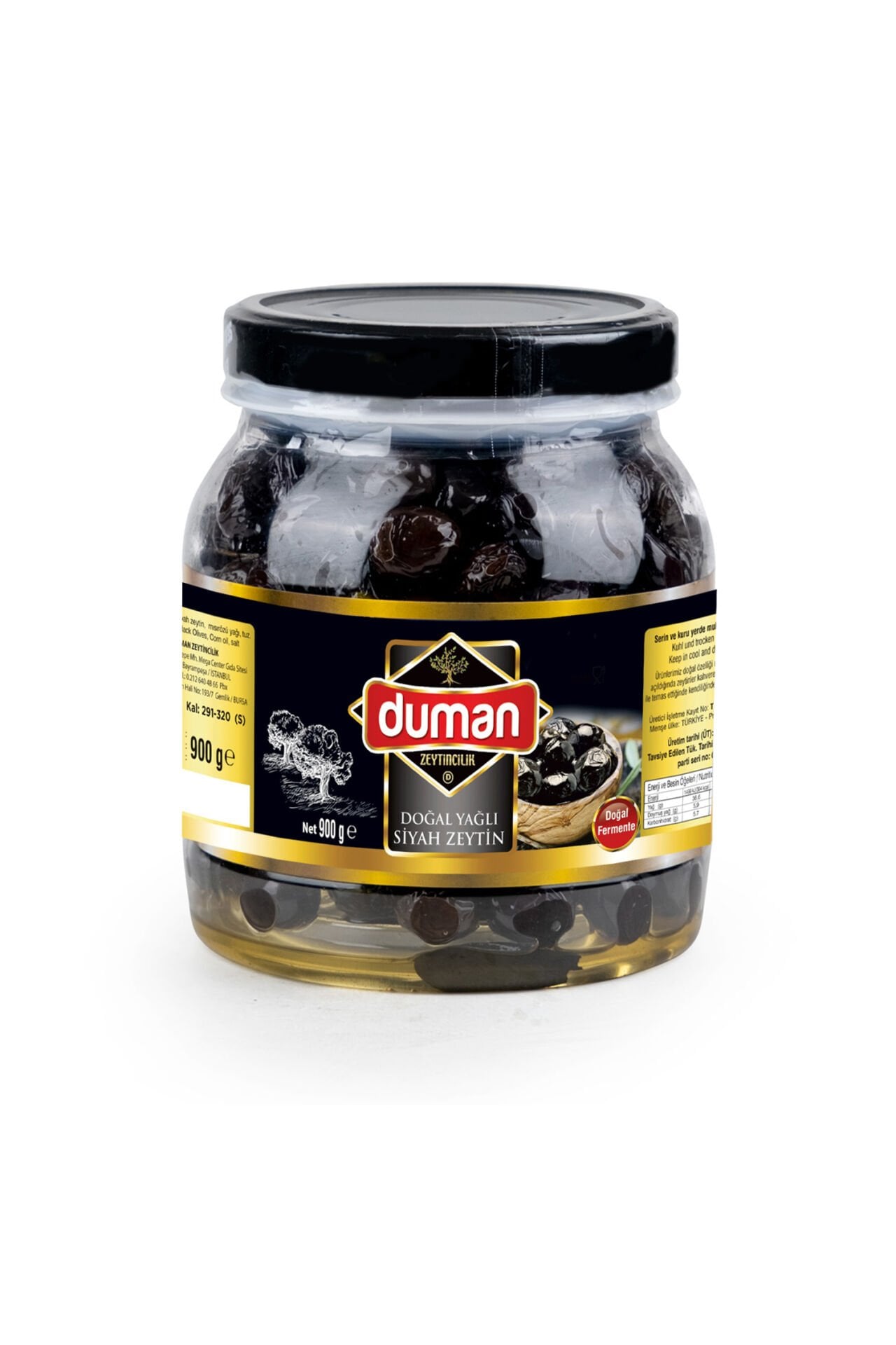 Duman Gurme Gemlik Yağlı Sele Siyah Zeytin 290-320 Kalibre – Az Tuzlu, Doğal Fermente, 900 gr