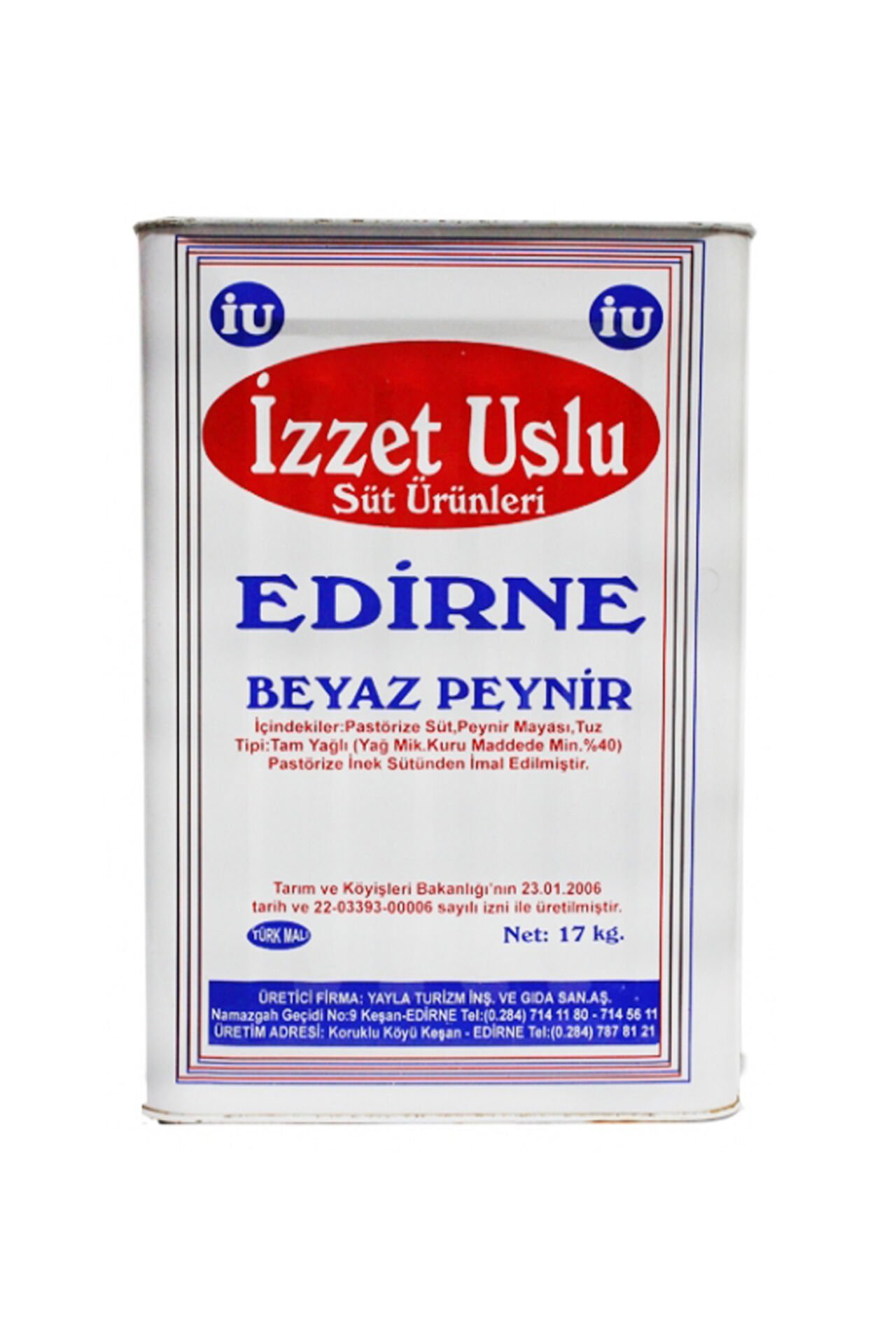 İzzet Uslu Teneke Beyaz Peynir | 18 kg Net (20 kg Brüt) – Usta Lezzeti