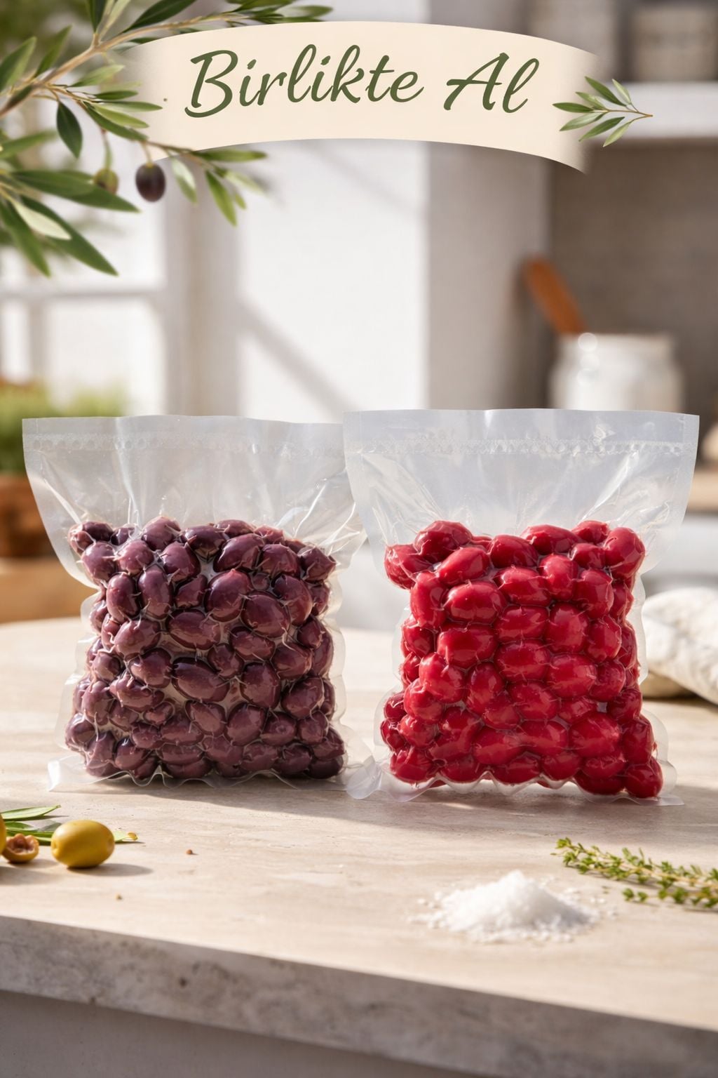 Pancarlı & Yaban Mersinli Kalamata Zeytin Seti (2x500g) – Vakum Paket | Gurme Lezzet Paketi