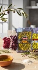 Avantajlı Mega Gurme Zeytin Seti | 4 Çeşit (Izgara, Biberli, Pancarlı, Yaban Mersinli) – Vakum Paket