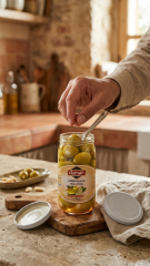 Badem Dolgulu Yeşil Zeytin 320cc Cam Kavanoz – İri Taneli Gurme Zeytin