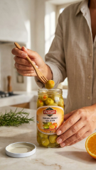 Portakal Dolgulu Yeşil Zeytin 320cc Cam Kavanoz – Tatlı Ekşi Aromalı Gurme Zeytin